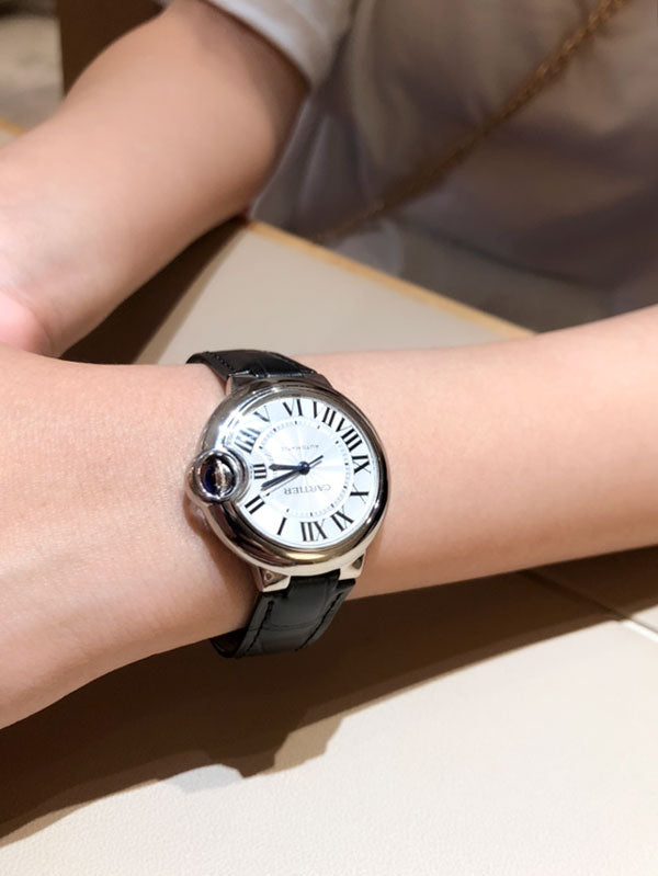  Shop Authentic Cartier Ballon Bleu De Cartier Silver Dial Black Leather Strap Watch for Women - WSBB0030 - Luxxuri