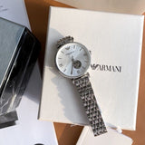  Shop Authentic Emporio Armani Gianni T-Bar Automatic Silver Dial Silver Steel Strap Watch For Women - AR60022 - Luxxuri