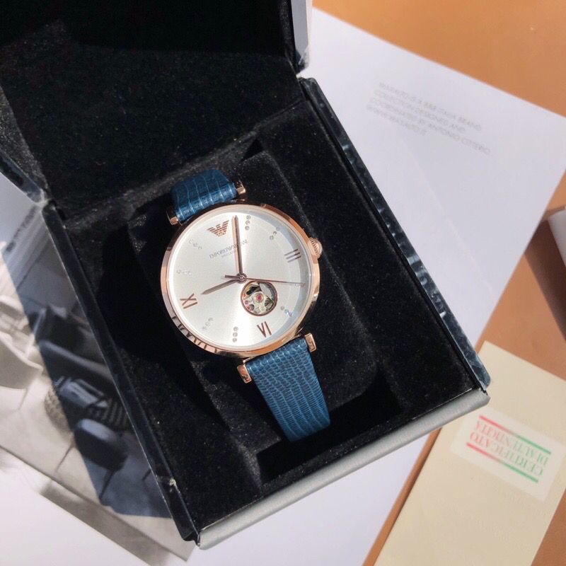  Shop Authentic Emporio Armani Gianni T-Bar Analog Silver Dial Blue Leather Strap Watch For Women - AR60020 - Luxxuri