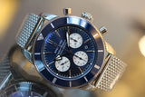  Shop Authentic Breitling Superocean Heritage B01 Chronograph 44 Blue Dial Silver Mesh Bracelet Watch for Men - AB0162161C1A1 - Luxxuri