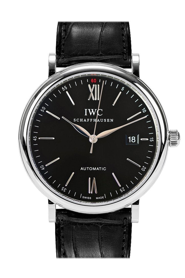  Shop Authentic IWC Portofino Automatic Black Dial Black Leather Strap Watch for Men - IW356502 - Luxxuri