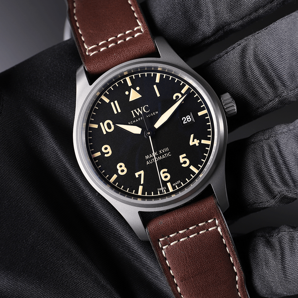  Shop Authentic IWC Pilot's Watch Mark XVIII 40mm Black Dial Brown Leather Strap Watch for Men - IW327006 - Luxxuri