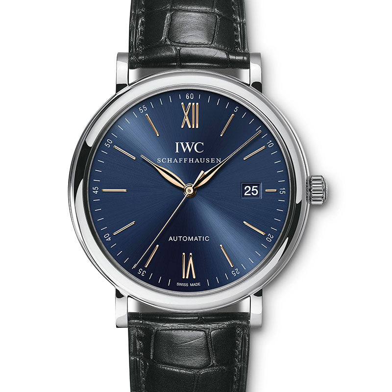  Shop Authentic IWC Portofino Automatic Blue Dial Black Leather Strap Watch for Men - IW356523 - Luxxuri