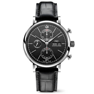  Shop Authentic IWC Portofino Chronograph Black Dial Black Leather Strap Watch for Men - IW391008 - Luxxuri
