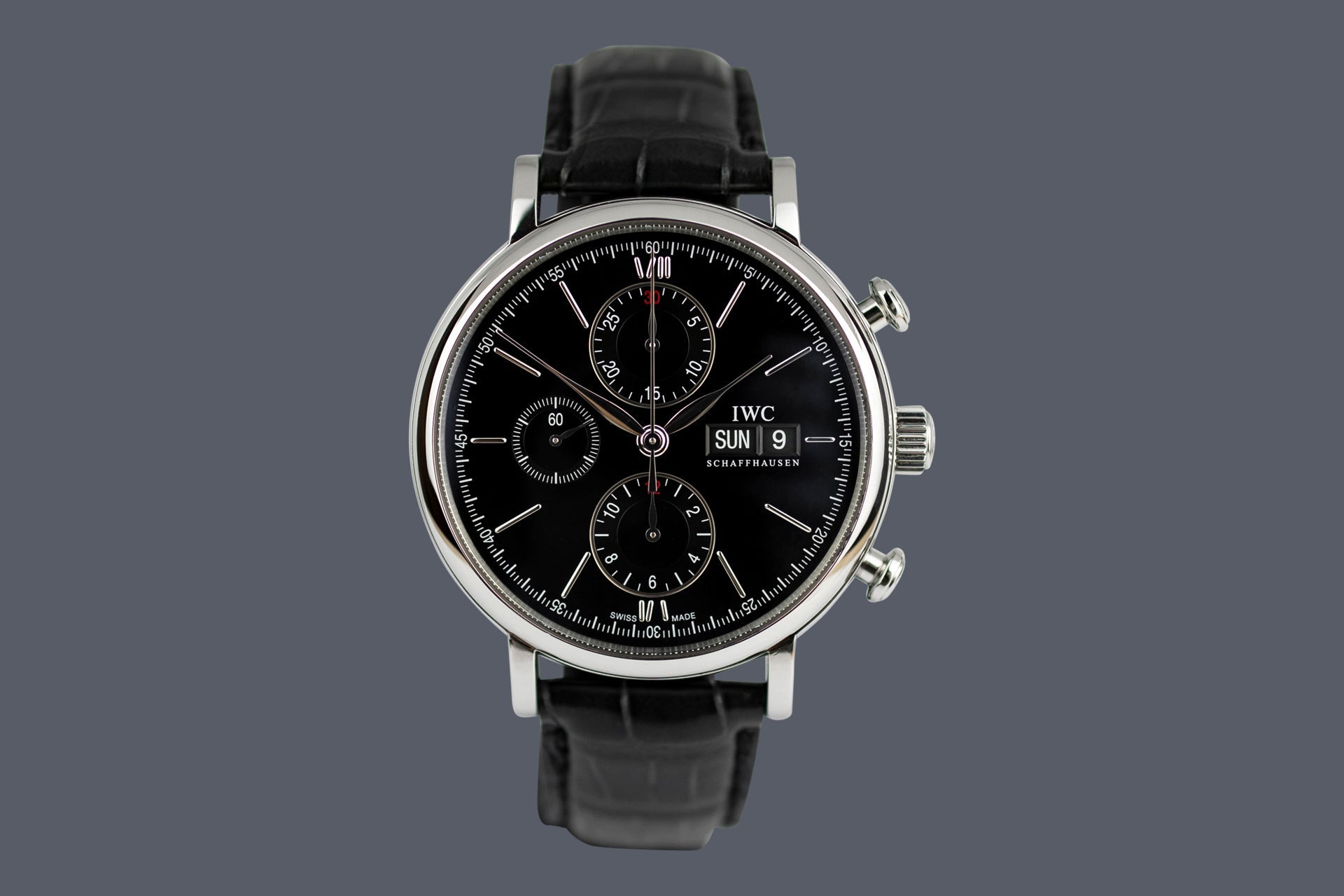  Shop Authentic IWC Portofino Chronograph Black Dial Black Leather Strap Watch for Men - IW391029 - Luxxuri