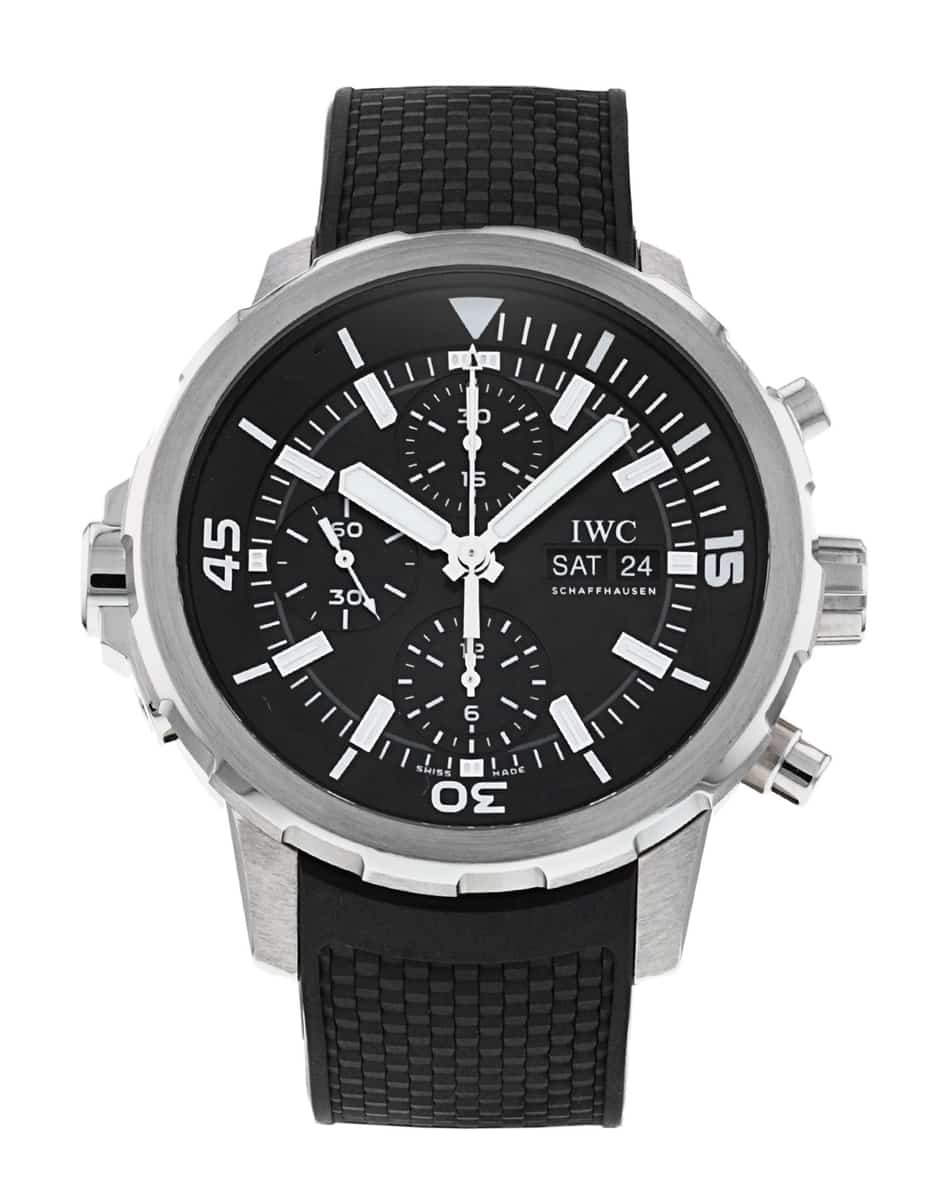  Shop Authentic IWC Aquatimer Chronograph Black Dial Black Leather Strap Watch for Men - IW376803 - Luxxuri