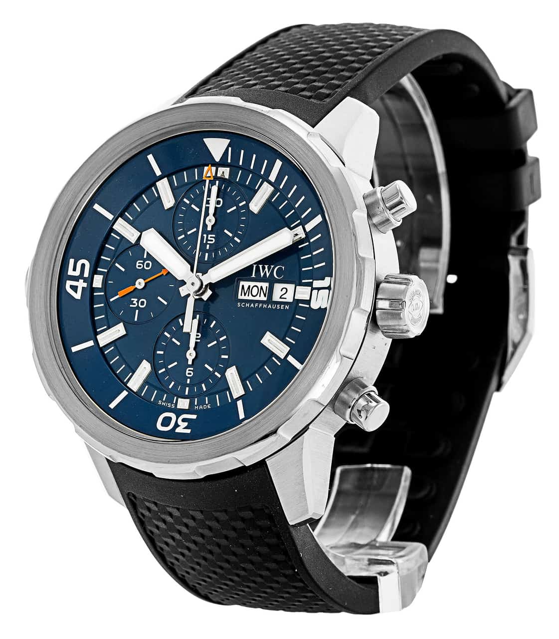  Shop Authentic IWC Aquatimer Automatic Chronograph 44mm Blue Dial Black Rubber Strap Watch for Men - IW376805 - Luxxuri