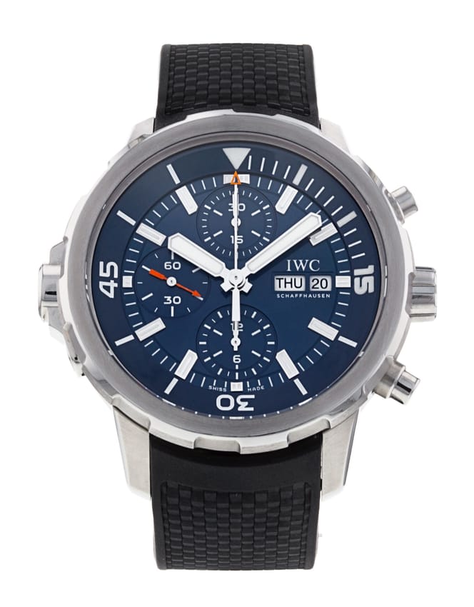  Shop Authentic IWC Aquatimer Automatic Chronograph 44mm Blue Dial Black Rubber Strap Watch for Men - IW376805 - Luxxuri