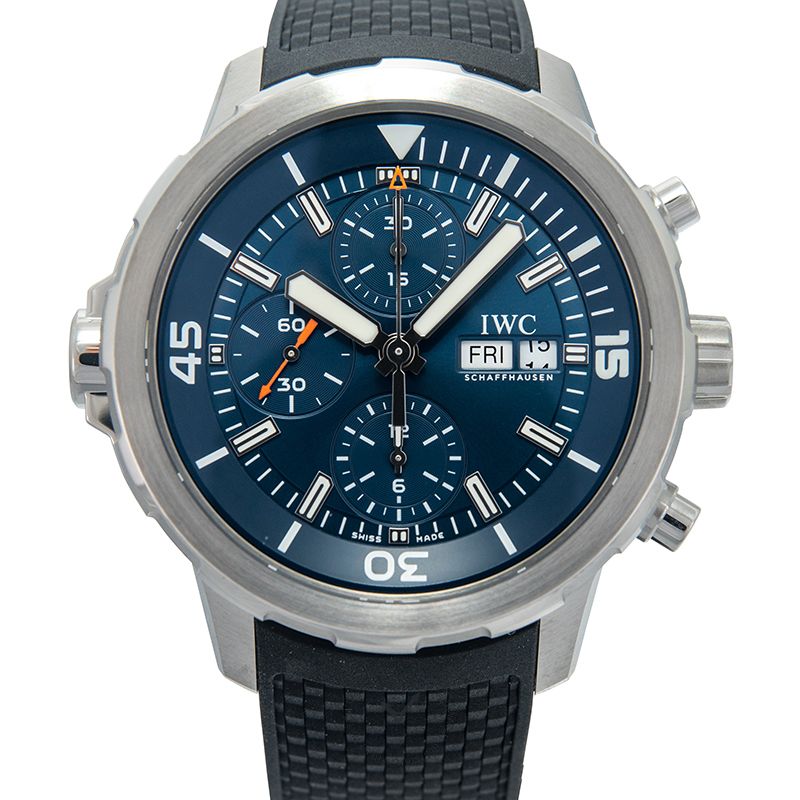  Shop Authentic IWC Aquatimer Automatic Chronograph 44mm Blue Dial Black Rubber Strap Watch for Men - IW376805 - Luxxuri