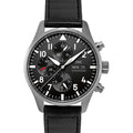  Shop Authentic IWC Pilot's Watch Chronograph Black Dial Black Leather Strap Watch for Men - IW377709 - Luxxuri