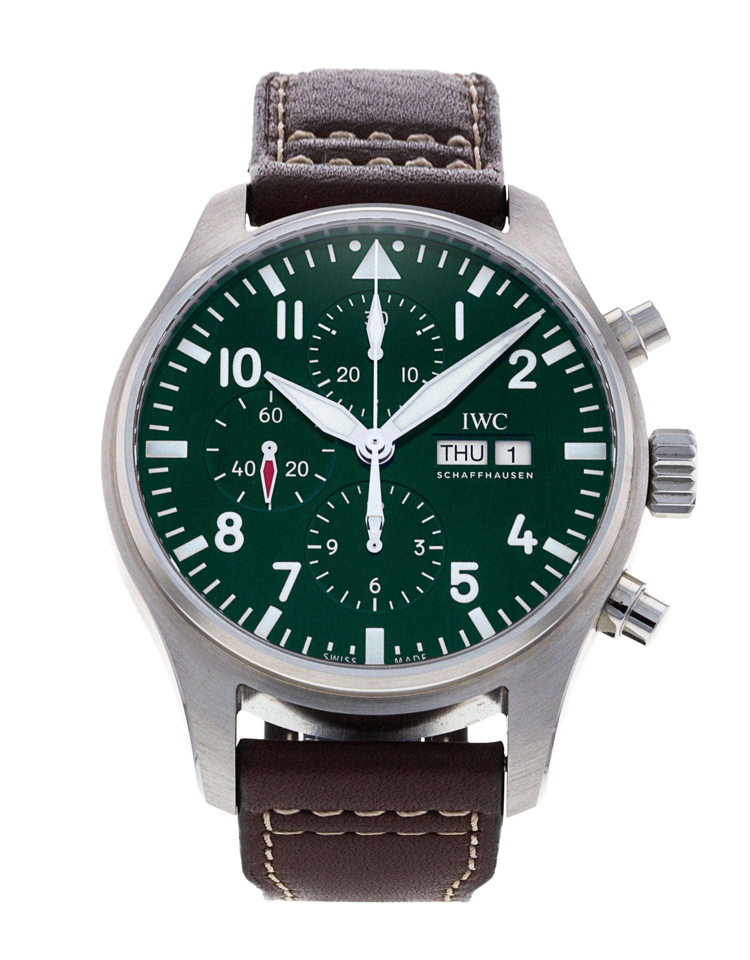  Shop Authentic IWC Pilot's Watch Chronograph Edition Racing Green 43mm Green Dial Brown Leather Strap Watch for Men - IW377726 - Luxxuri