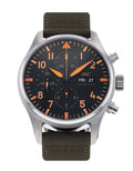 Shop Authentic IWC Pilot's Watch Chronograph Black Dial Olive Green Calfskin Strap Watch for Men - IW377730 - Luxxuri
