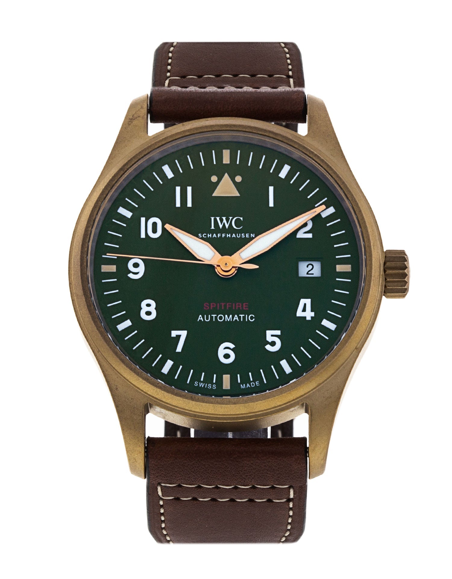  Shop Authentic IWC Pilot's Watch Automatic Spitfire Green Dial Brown Leather Strap Watch for Men - IW326802 - Luxxuri