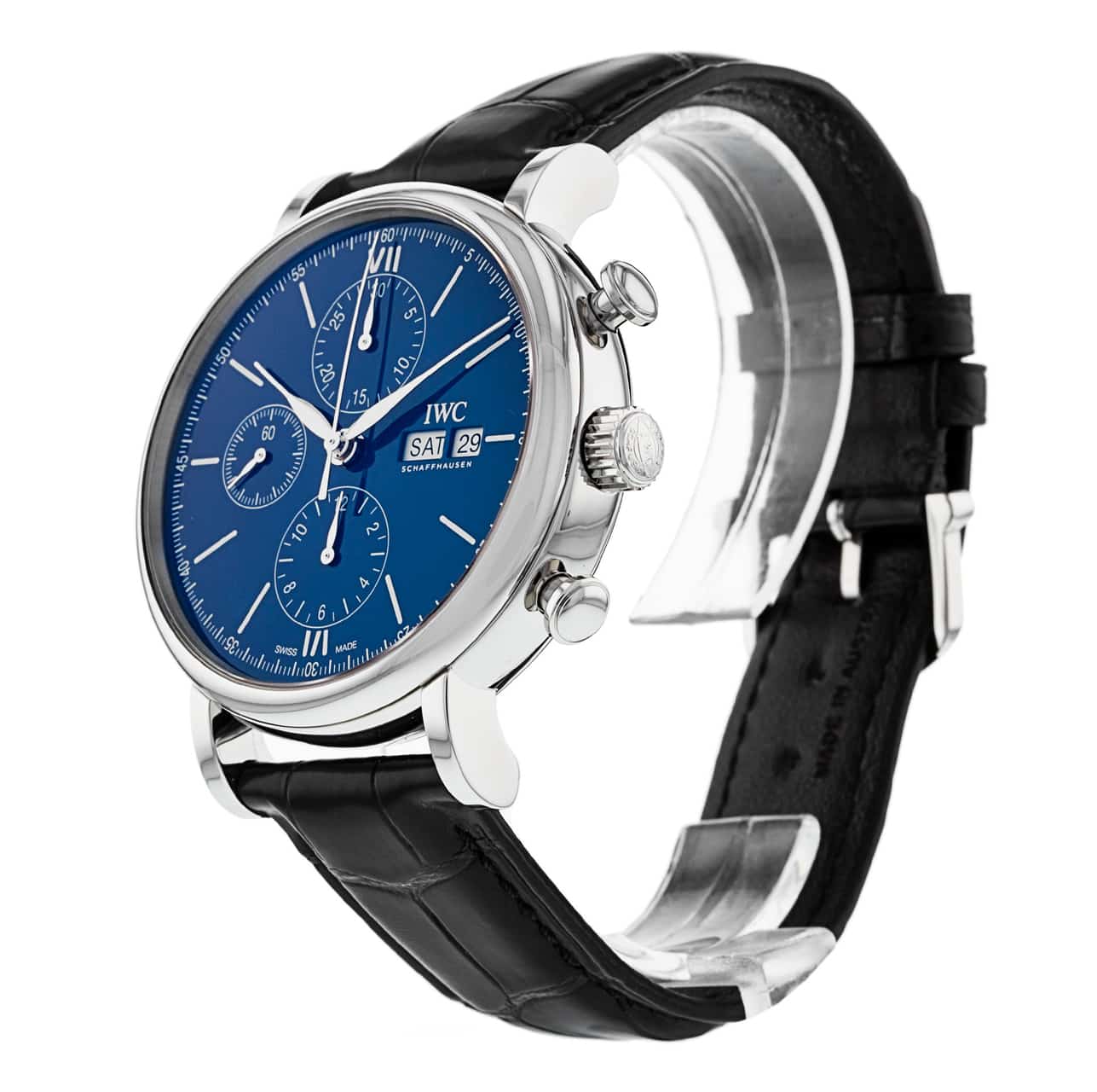  Shop Authentic IWC Portofino Chronograph Blue Dial Black Leather Strap Watch for Men - IW391023 - Luxxuri