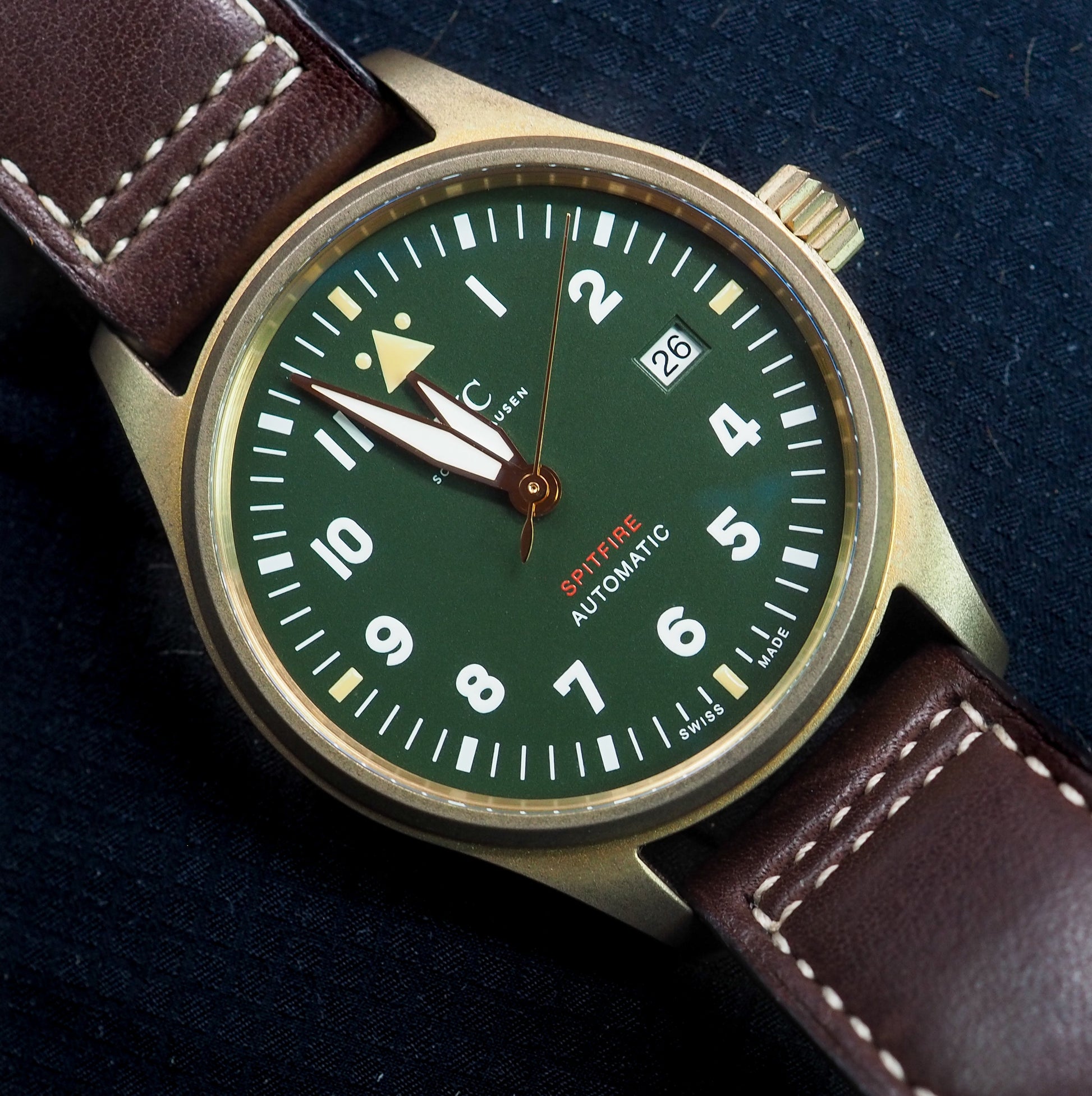 Shop Authentic IWC Pilot's Watch Automatic Spitfire Green Dial Brown Leather Strap Watch for Men - IW326802 - Luxxuri