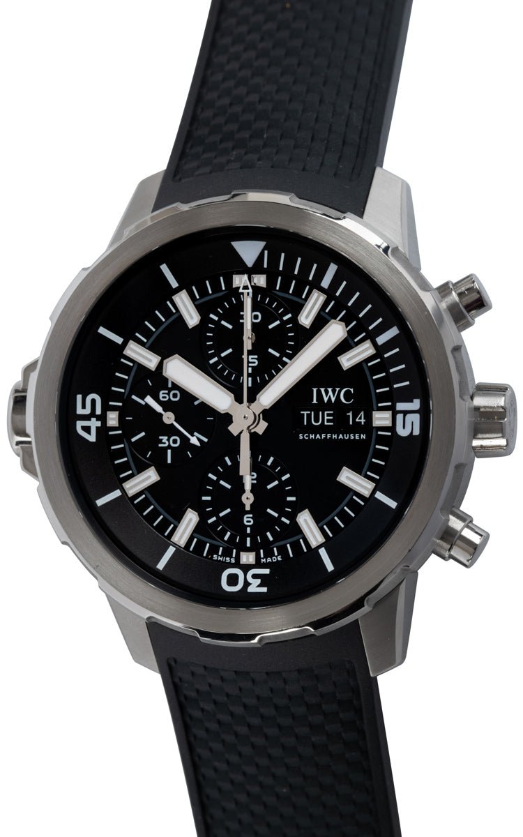  Shop Authentic IWC Aquatimer Chronograph Black Dial Black Leather Strap Watch for Men - IW376803 - Luxxuri