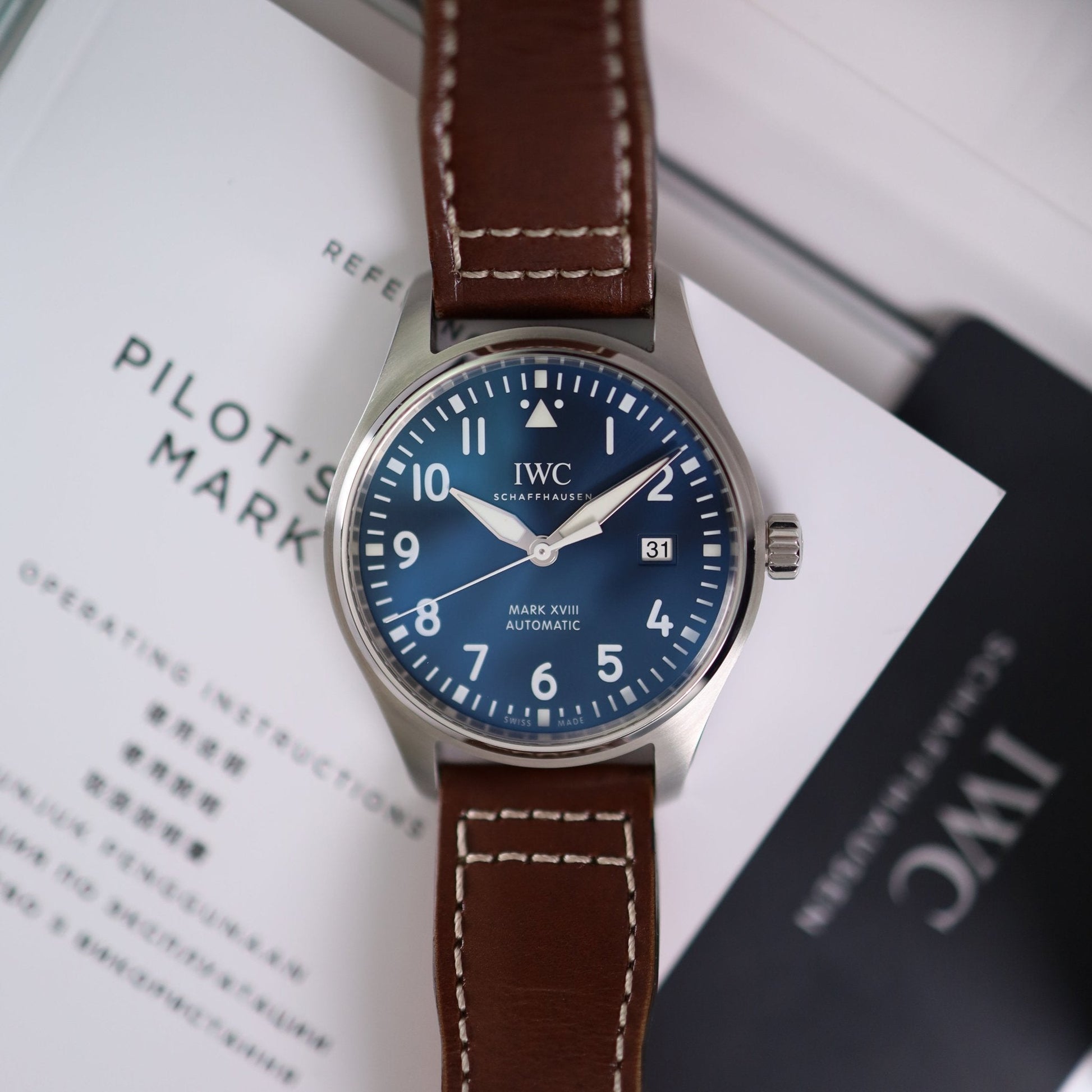  Shop Authentic IWC Pilot's Mark XVIII Le Petit Prince Blue Dial Brown Leather Strap Watch for Men - IW327004 - Luxxuri