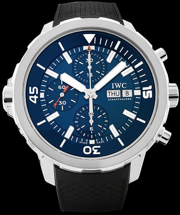  Shop Authentic IWC Aquatimer Automatic Chronograph 44mm Blue Dial Black Rubber Strap Watch for Men - IW376805 - Luxxuri