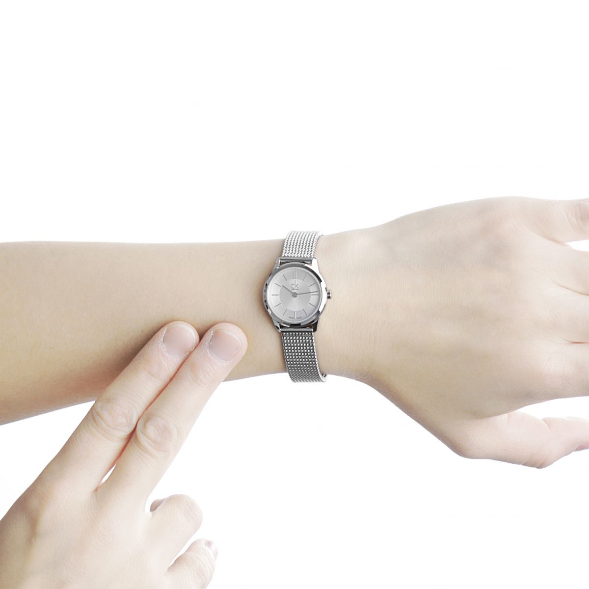  Shop Authentic Calvin Klein Minimal White Dial Silver Mesh Bracelet Watch for Women - K3M23126 - Luxxuri