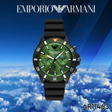  Shop Authentic Emporio Armani Diver Chronograph Quartz Green Dial Black Silicon Strap Watch For Men - AR11463 - Luxxuri