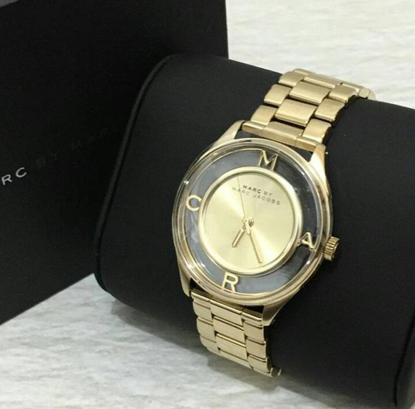  Shop Authentic Marc Jacobs Marc Tether Transparent Gold Dial Gold Steel Strap Watch for Women - MBM3413 - Luxxuri