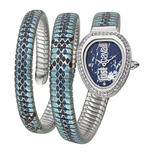 Just Cavalli Glam Snake Blue Dial Multicolor Steel Strap Watch for Women - JC1L163M0225