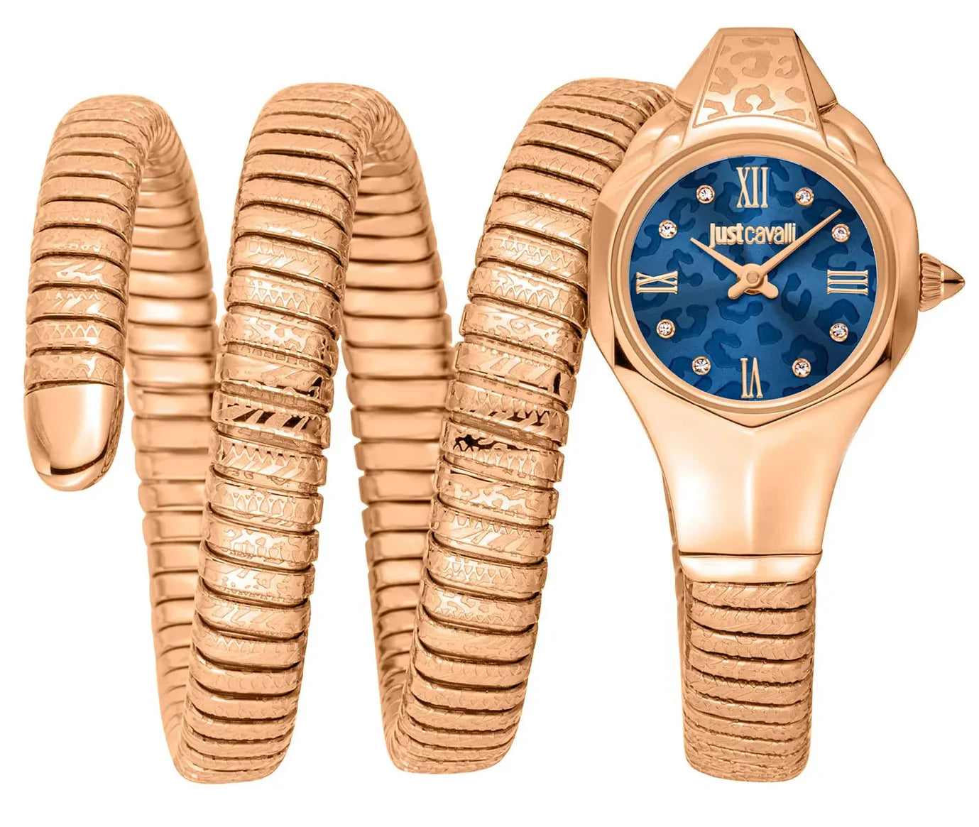 Just Cavalli Ravenna Blue Dial Rose Gold Steel Strap Watch for Women - JC1L271M0045