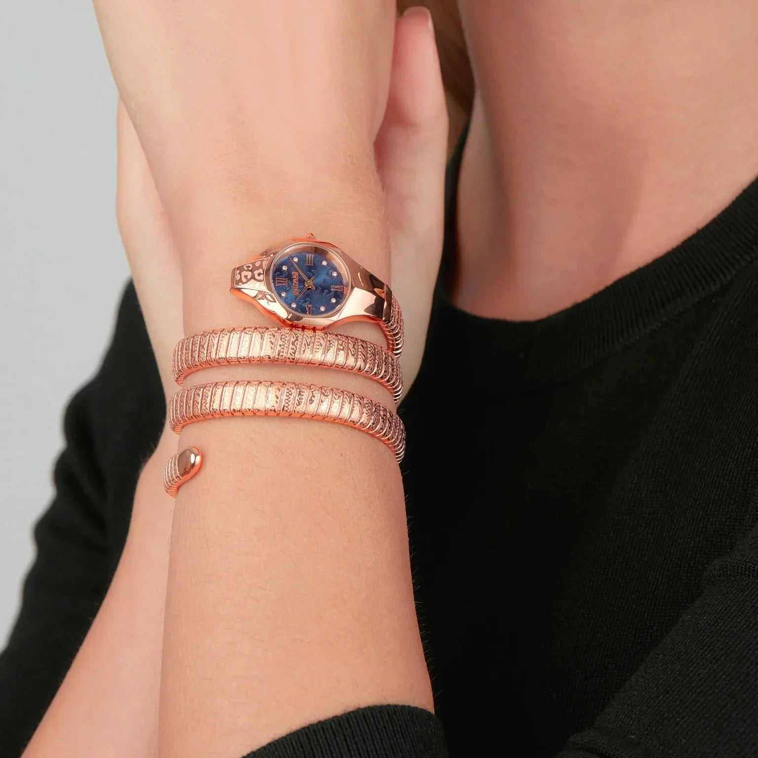 Just Cavalli Ravenna Blue Dial Rose Gold Steel Strap Watch for Women - JC1L271M0045