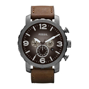  Shop Authentic Fossil Nate Chronograph Grey Dial Brown Leather Strap Watch for Men - JR1424 - Luxxuri