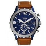  Shop Authentic Fossil Nate Chronograph Navy Blue Dial Brown Leather Strap Watch for Men - JR1504 - Luxxuri