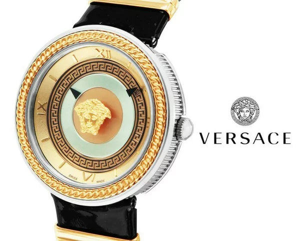  Shop Authentic Versace V Metal Icon Gold Dial Black & Silver & Gold Strap Watch for Women - VLC020014 - Luxxuri