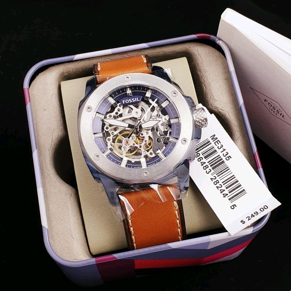  Shop Authentic Fossil Modern Machine Automatic Skeleton Silver Dial Brown Leather Strap Watch for Men - ME3135 - Luxxuri