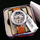  Shop Authentic Fossil Modern Machine Automatic Skeleton Silver Dial Brown Leather Strap Watch for Men - ME3135 - Luxxuri
