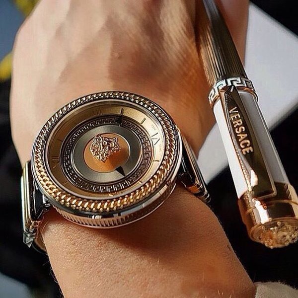  Shop Authentic Versace V Metal Icon Gold Dial Black & Silver & Gold Strap Watch for Women - VLC020014 - Luxxuri