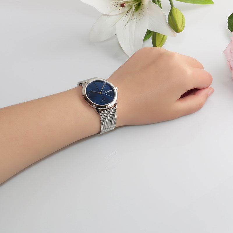  Shop Authentic Calvin Klein Minimal Blue Dial Silver Mesh Bracelet Watch for Men - K3M2112N - Luxxuri