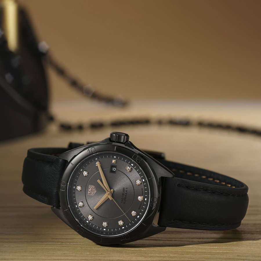 Tag Heuer Formula 1 Quartz Diamonds Black Dial Black Leather Strap Watch for Women - WBJ1317.FC8230