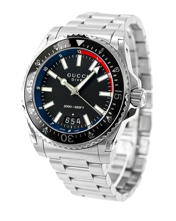  Shop Authentic Gucci Dive Quartz Black Dial Silver Steel Strap Watch For Men - YA136212 - Luxxuri