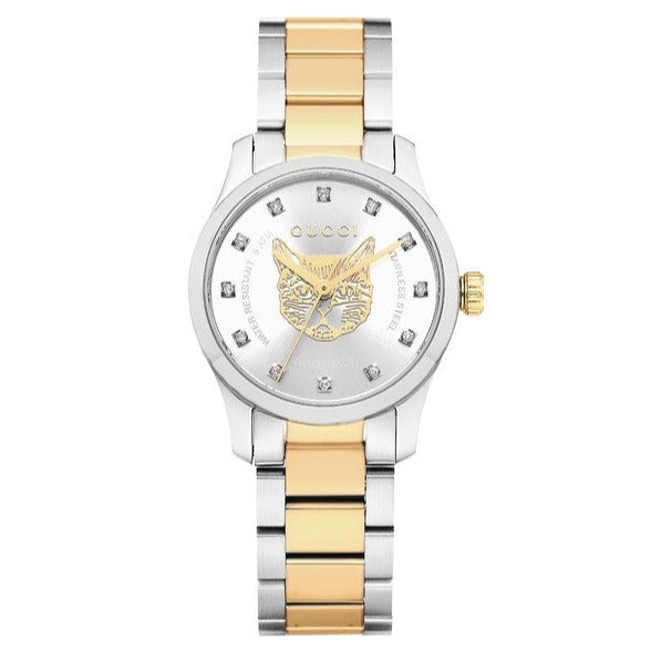  Shop Authentic Gucci G Timeless Quartz Diamonds Silver Dial Two Tone Steel Strap Watch For Women - YA1265016 - Luxxuri