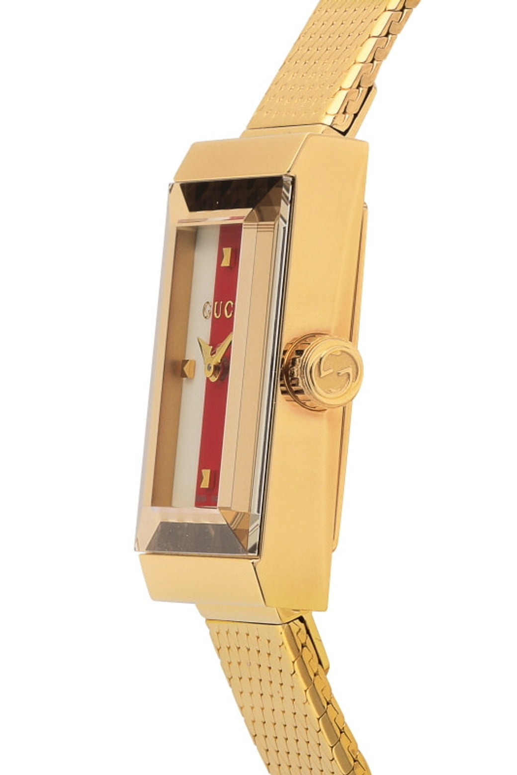  Shop Authentic Gucci G Frame Quartz Diamonds White Red Blue Dial Gold Mesh Bracelet Watch For Women - YA147511 - Luxxuri