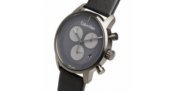  Shop Authentic Calvin Klein City Chronograph Grey Dial Black Leather Strap Watch for Men - K2G177C3 - Luxxuri