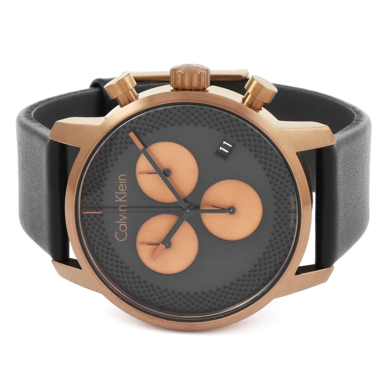  Shop Authentic Calvin Klein City Chronograph Black Dial Black Leather Strap Watch for Men - K2G17TC1 - Luxxuri