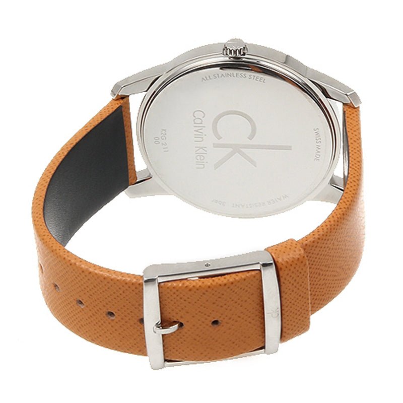  Shop Authentic Calvin Klein City Quartz White Dial Light Brown Leather Strap Watch For Men - K2G21138 - Luxxuri