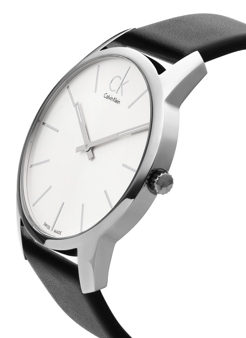  Shop Authentic Calvin Klein City White Dial Black Leather Strap Watch For Men - K2G211C6 - Luxxuri