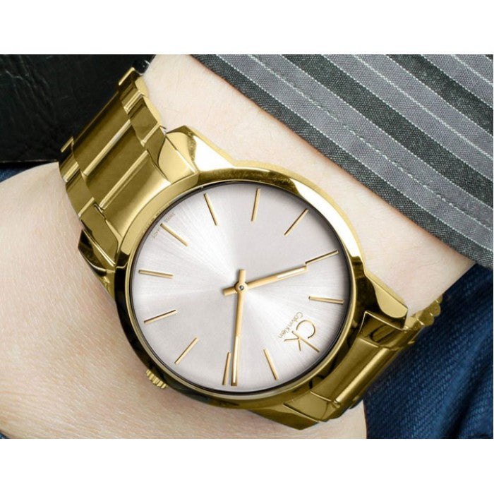  Shop Authentic Calvin Klein City Silver Dial Gold Steel Strap Watch for Men - K2G21546 - Luxxuri