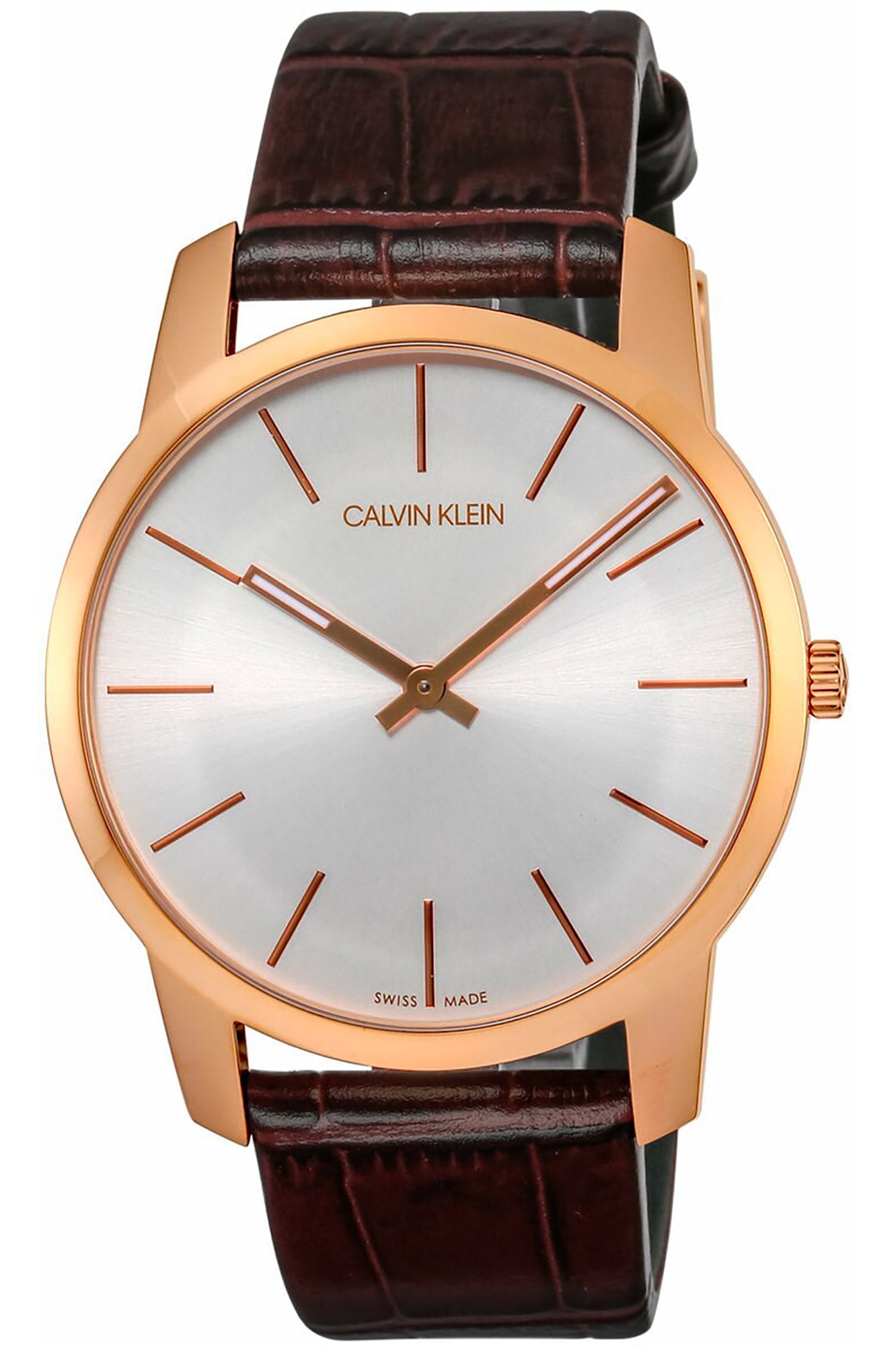  Shop Authentic Calvin Klein City White Dial Brown Leather Strap Watch for Men - K2G21629 - Luxxuri