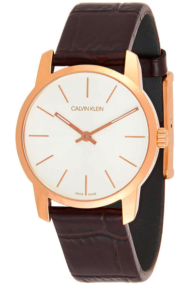  Shop Authentic Calvin Klein City White Dial Brown Leather Strap Watch for Men - K2G21629 - Luxxuri