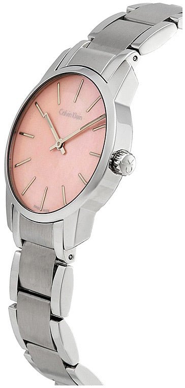  Shop Authentic Calvin Klein City Pink Mother of Pearl Dial Stainless Steel Strap Watch For Women - K2G2314E - Luxxuri