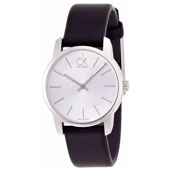  Shop Authentic Calvin Klein City Silver Dial Black Leather Strap Watch For Women - K2G231C6 - Luxxuri