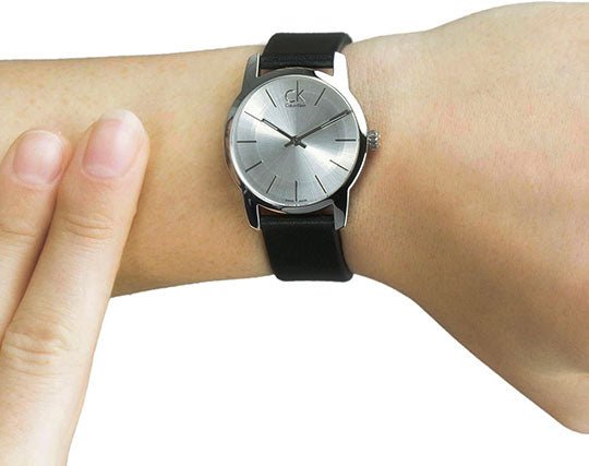  Shop Authentic Calvin Klein City Silver Dial Black Leather Strap Watch For Women - K2G231C6 - Luxxuri