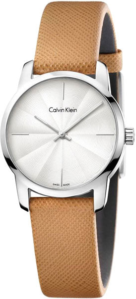  Shop Authentic Calvin Klein City Silver Dial Orange Leather Strap Watch for Women - K2G231G6 - Luxxuri